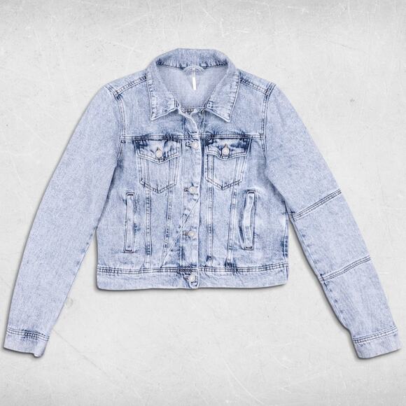 Free People Jackets & Blazers - Free People Rumors Denim Jacket Womens S Blue Stone Wash Cropped Streetwear Boho